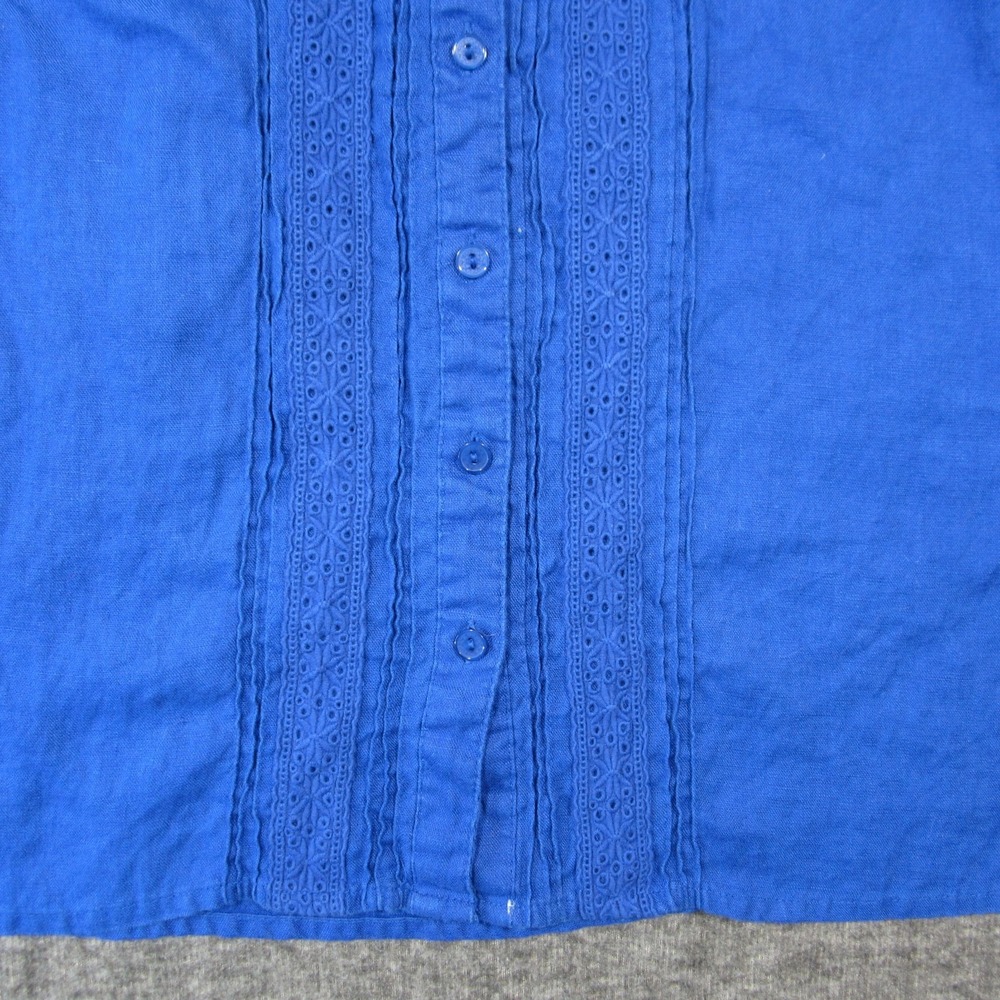 JM Collection Linen Tunic Shirt 12P Royal Blue Button Up V-Neck‎ Luxury Coastal - Picture 7 of 10